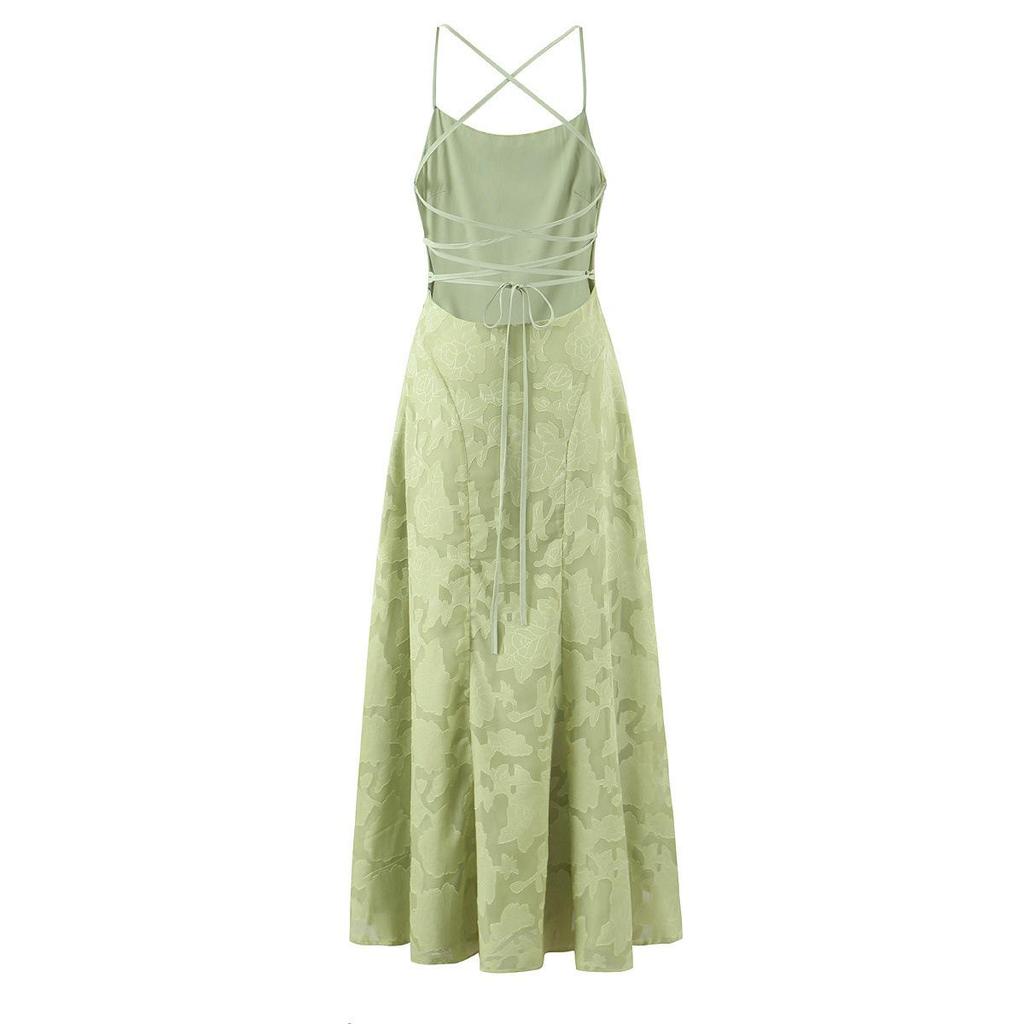 French Lace Cross-Strap Backless Summer Dress - Elegant and Slimming Waist-Cinched Design