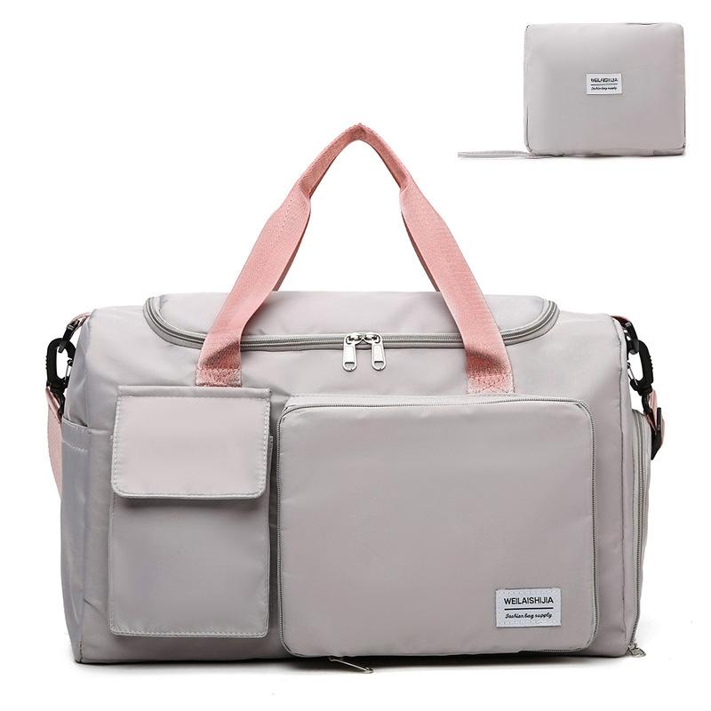 

Складна дорожня сумка-дафл з відділенням для взуття, спортивна сумка для спортзалу, сумка-вікендер для ночівлі для жінок та чоловіків рожевий/сірий