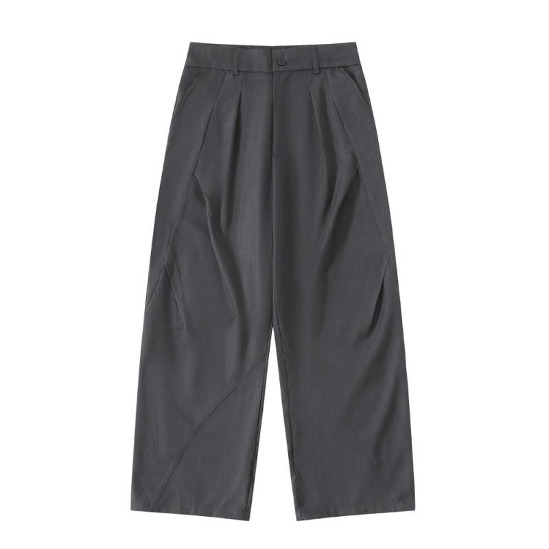 Japanese Retro Pleated Loose Wide Leg Trousers Unisex Casual Pants With Pocket Detail