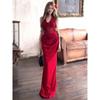 Red Flower Halter Neck Dress Women's Summer Dress Dress Pure Desire Slim Skirt Design Hip Wrap Long Dress