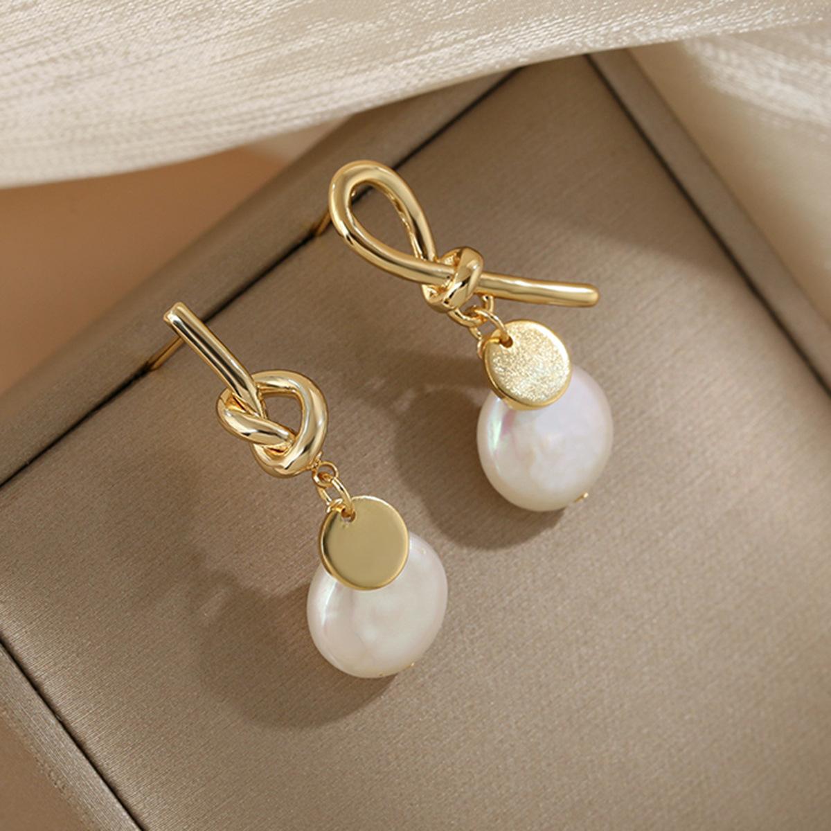 Серьги с натуральным жемчугом барокко Изысканный дизайн Серьги-узелки акации Литературные ретро пусеты