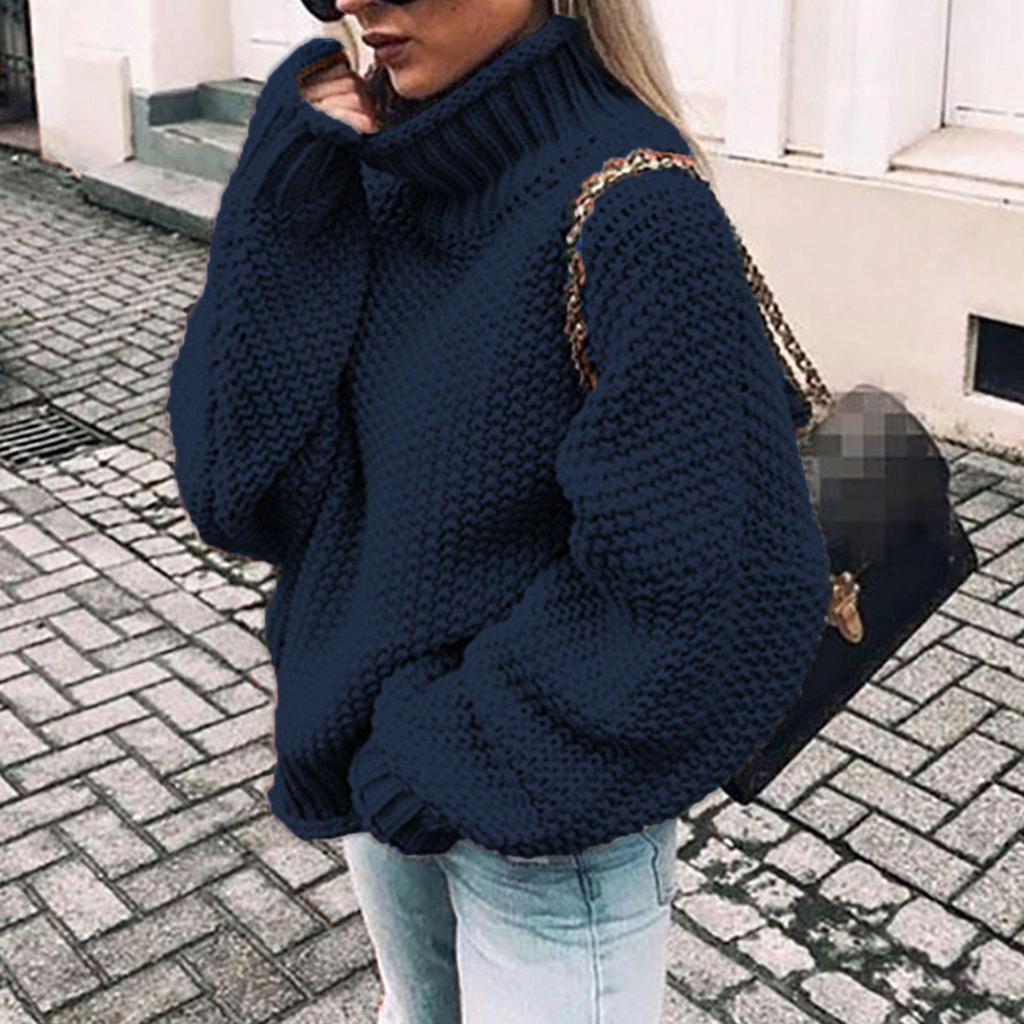 Chunky Knit Batwing Sleeve European-American Semi-High Neck Oversized Sweater
