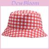 Cappello a secchiello a quadri rossi con visiera corta antivento per campeggio estivo e viaggi