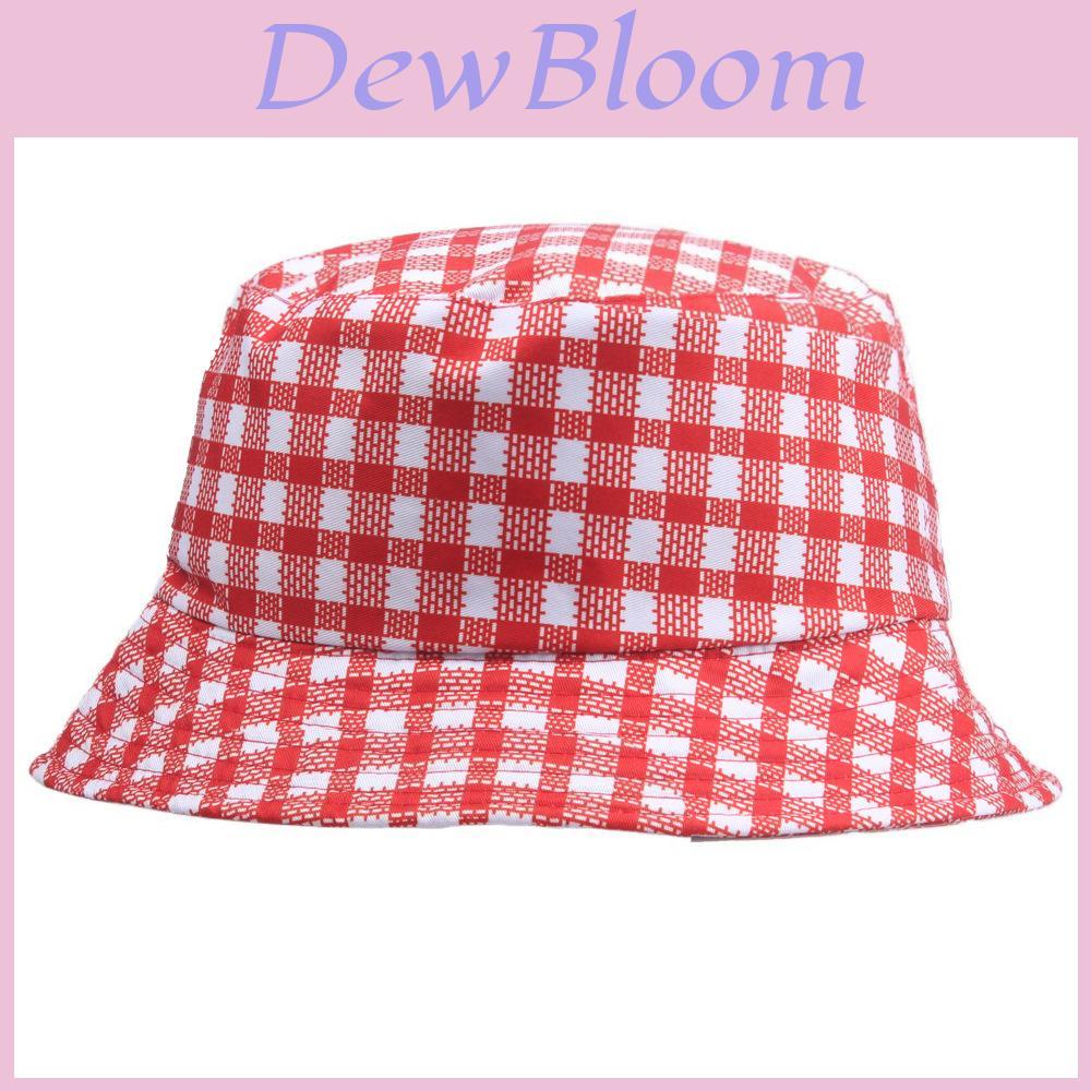 Cappello a secchiello a quadri rossi con visiera corta antivento per campeggio estivo e viaggi