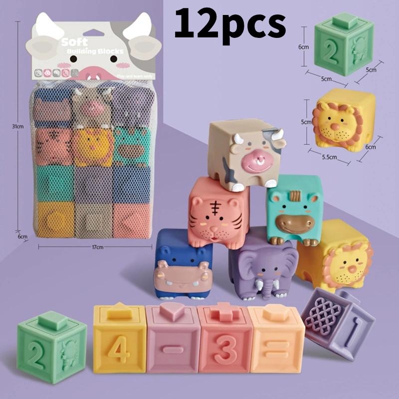 Baby Identify Animal Fruits Silicone Building Blocks Educational Chewing Toy For Early Learning And Sensory Development