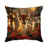 Home Decor Deer With Poinsettia And Holiday Lights Pattern Cushion Covers For Sofa Bedroom Car Pillow Covers