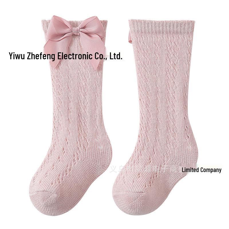 INS Summer Girls' Cotton Bowknot Socks: Ribbed, Breathable, Mid-Calf Mesh