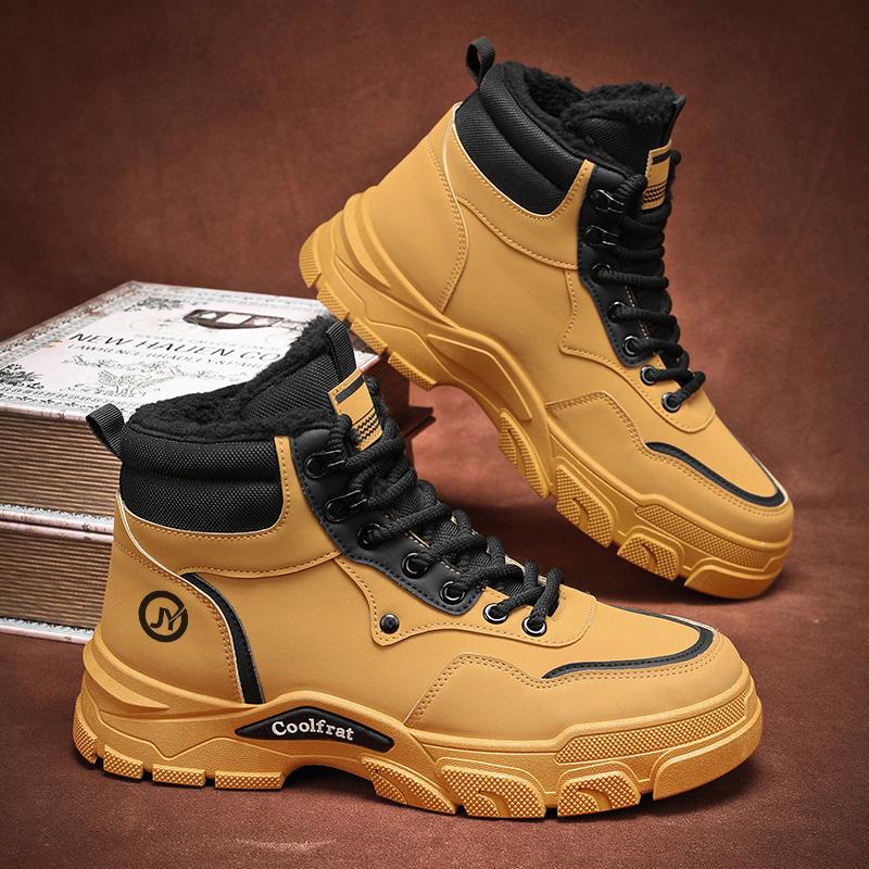 Outdoor Men Ankle Boots Winter Plush Warm Snow Boots Non-slip Cotton Boots Lightweight Work Boots Sneakers Climbing Hiking Shoes