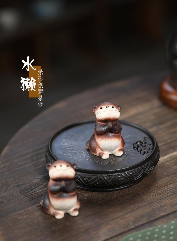 1pc Yixing Purple Clay Tea Pet Otter Ornament Animal Tea Play Decoration Tea Table