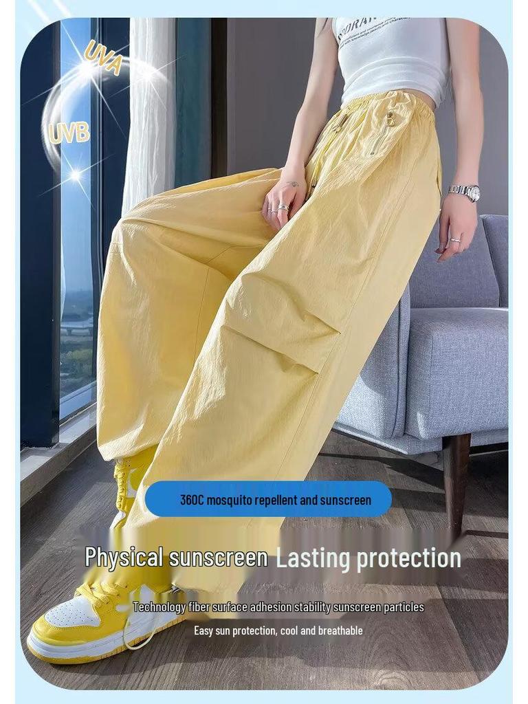Women's Summer High Waist Yellow Drape Skirt Pants - Korean Style Loose Slimming Wide-Leg Casual Lantern Design.