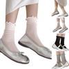Stylish Womens Solid Color Middle Length Mesh Socks with Ruffle Turn Cuff Frilly Edging Seamless Breathable Crew Socks