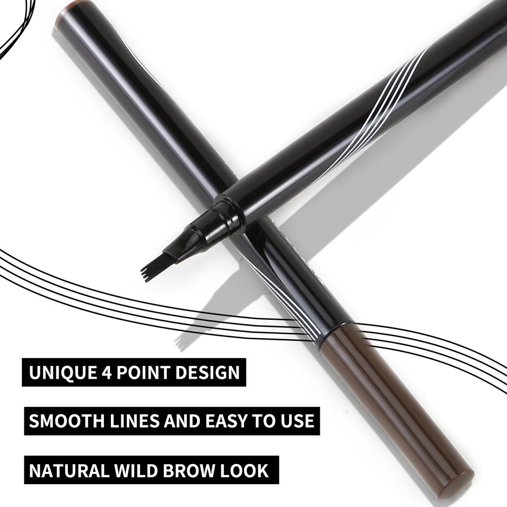 Boobeen Waterproof Eyebrow Pen Microtip Eyebrow Liquid Eyebrow Fork Tip Creates Natural 3D - Pencil, Pen, Eyebrows, Long-Lasting (Black)
