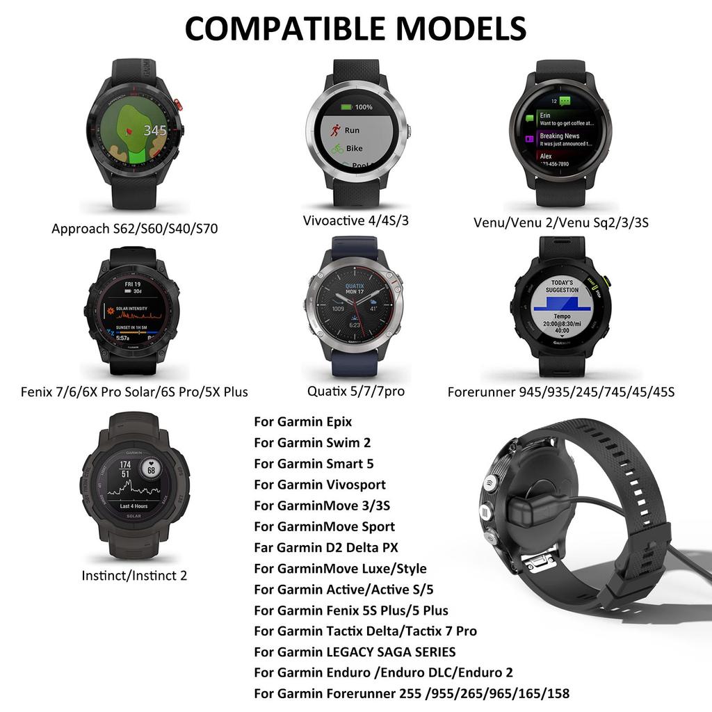 USB TypeC Watch Charger Cable for Garmin Venu2/VenuSq2/3/3S Fenix 5/6/7 Vivoactive4/4S/3 Fast Charging Cord For Approach S62/S60
