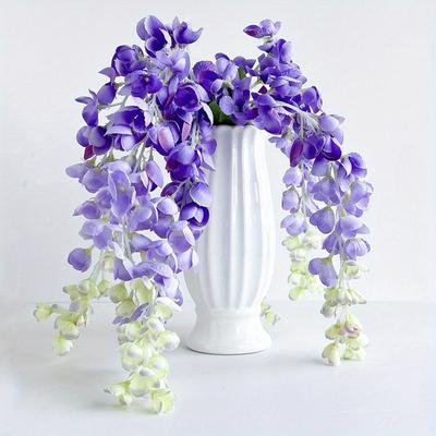 3 Pcs Hanging Flowers Artificial Fake Wisteria 55cm Wisteria Faux Flowers Garland Silk Wisteria Vine Rattan for Home Outdoor Wedding Party