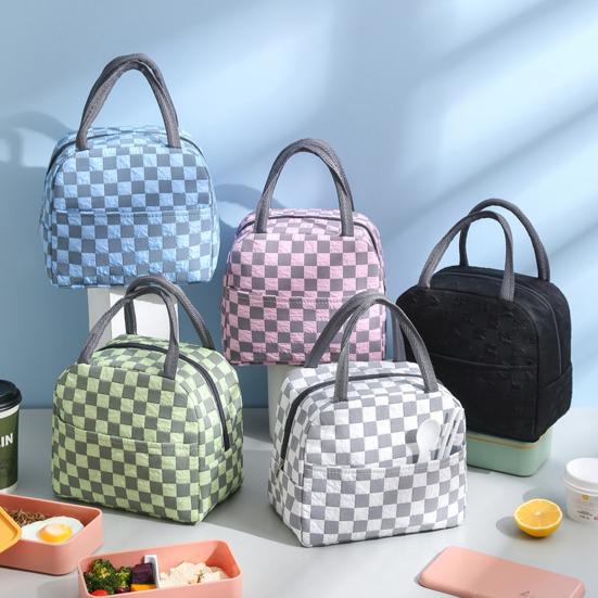 

Сумка Bento, водонепроницаемая, большая емкость, сохранение тепла, клетчатый узор, ланч-бокс, сумка для хранения, товары для дома серый