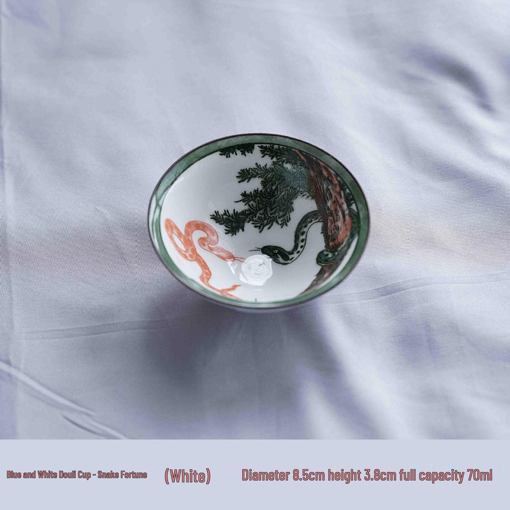 Two-Color Blue & White Porcelain Douli Teacup - Ceramic Kung Fu Master Cup, Japanese Tasting Bowl, Single Tea Cup.