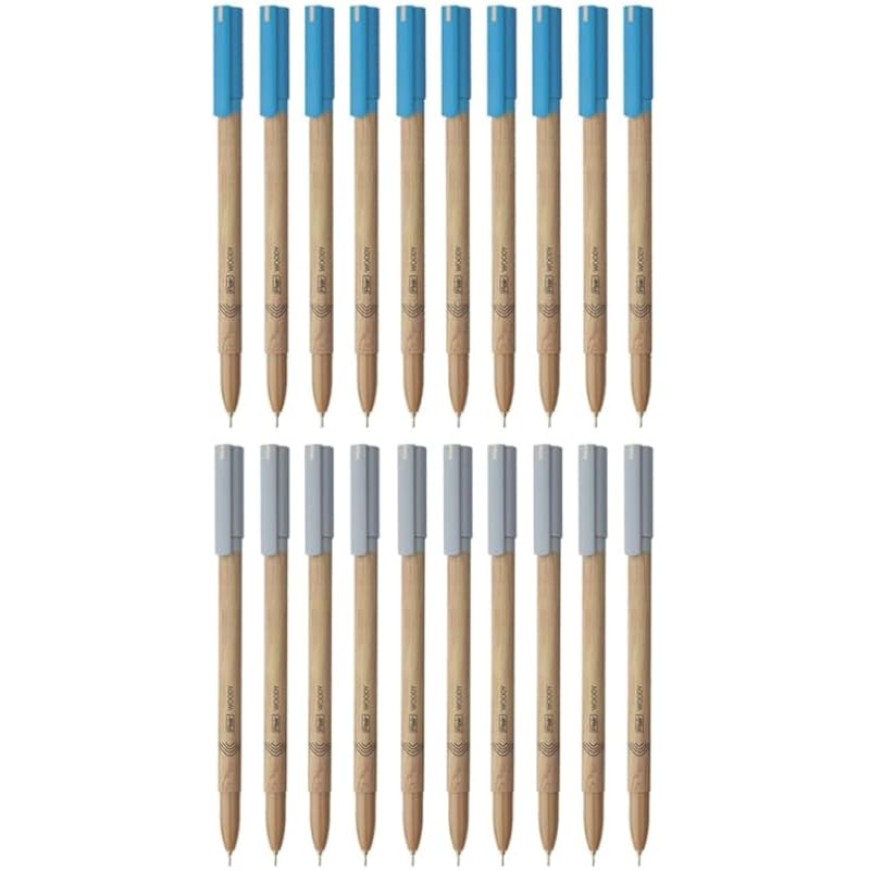 FLAIR Woody 0.7 mm Ball Pen Combo Pack | Attractive Woody Design | 10 Pcs Blue Ink & 10 Pcs Black Ink