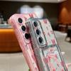 Card Bag Wallet Case For Samsung Galaxy S25 S24 S22 Ultra S23 S24 FE A56 A55 A35 A15 A16 Full Screen Pink Flower TPU Phone Cover