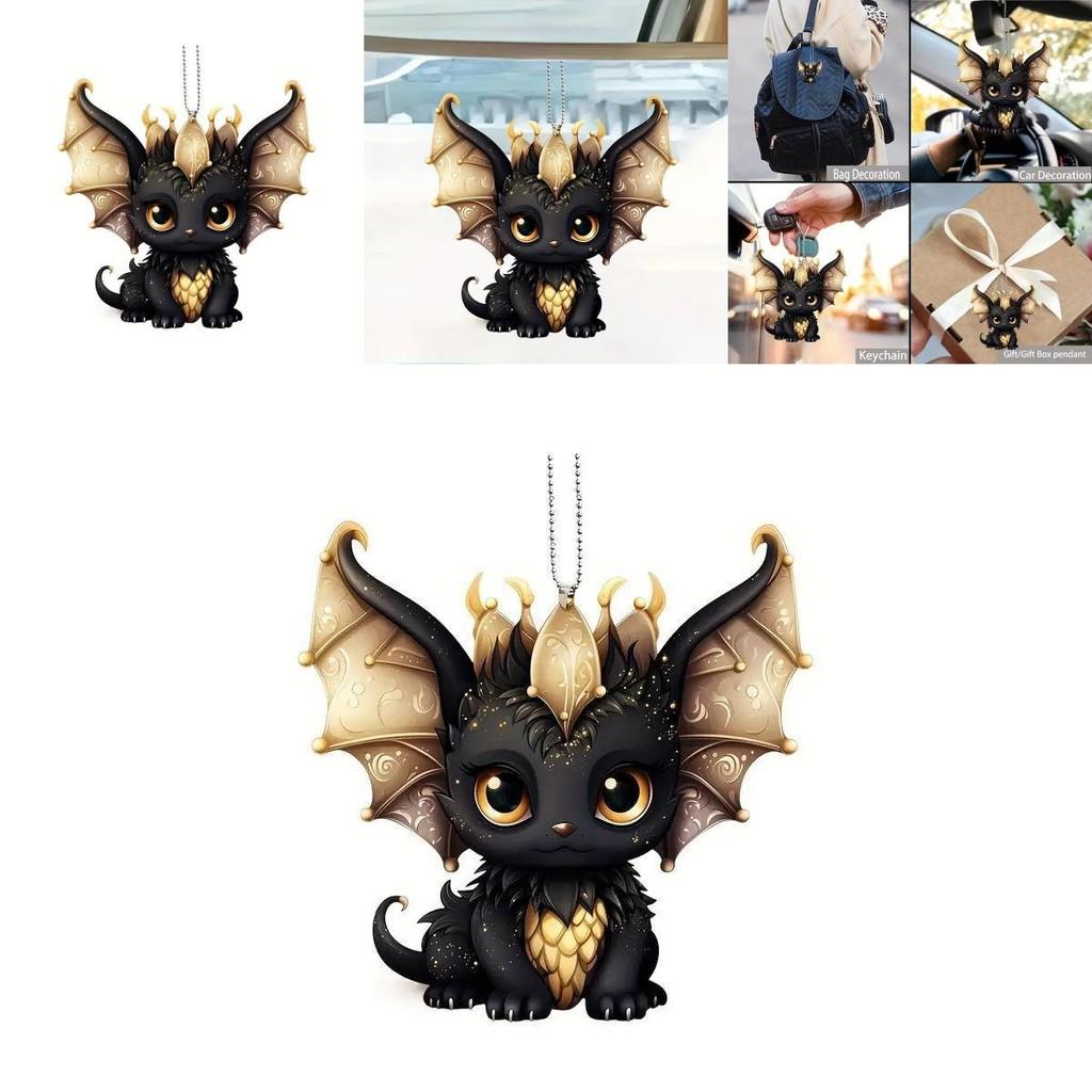 Car Decor Acrylic Flat Surface Black Dragon Pendant With Cartoon Style For Vehicle Interior Enhancement