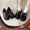 Black retro thick heel platform small leather shoes women's autumn new one-pedal loafers