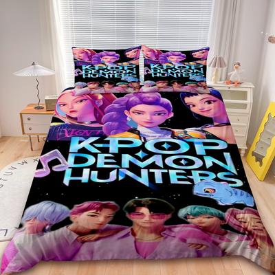 Saja Boys 3pcs Duvet Cover Set K-pop D-Demon H-Hunters Bedding Set Comforter Cover Teens Kids Gifts Bedroom Decor