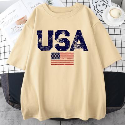 T-shirt da uomo con stampa vintage della bandiera degli Stati Uniti, maglietta da strada hip hop, maglietta estiva casual in cotone, maglietta oversize traspirante