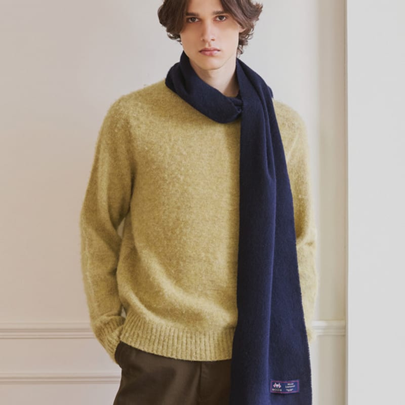 ABRAHAM MOON Merino Wool Muffler 25cm - Navy