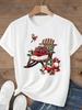 (Asian Size) Tee Top festival  Merry Christmas tree style happy  New Year Holiday Women Print Lady Short Sleeve Fashion Graphic T-shirts