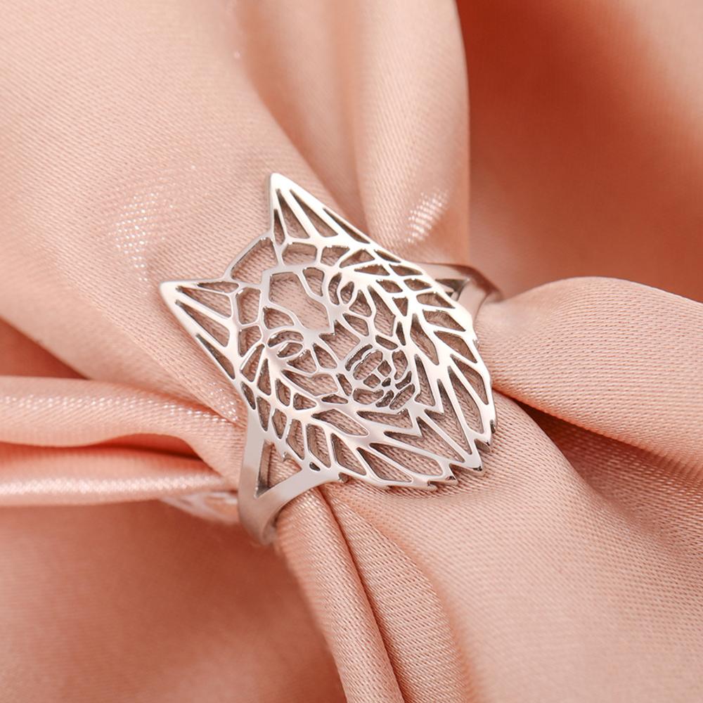 My Shape Punk Hollow Wolf Ring for Men Viking Fenrir Wolf Stainless Steel Adjustable Animal Head Finger Rings Fashion Jewelry