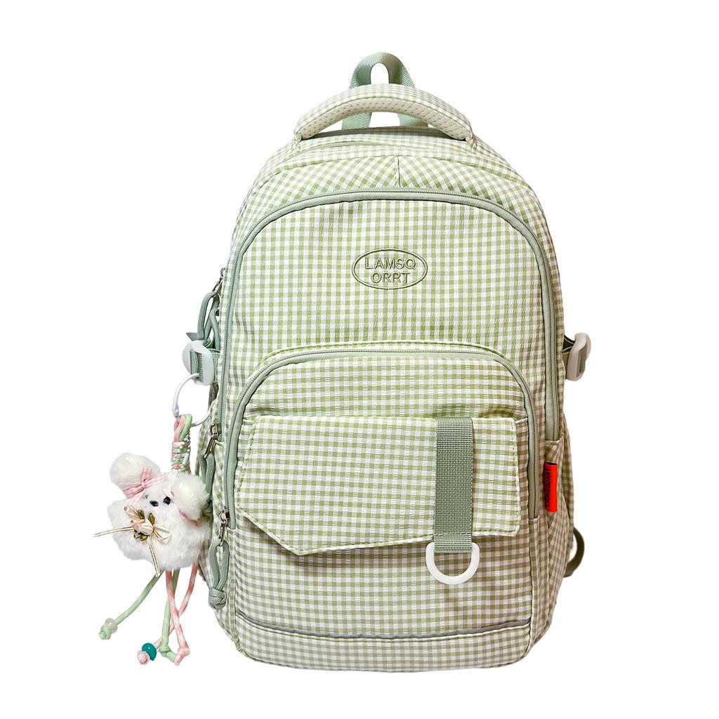 Schoolbag Plaid Contrast Color Casual Commuter Student School Bag Middle School High School Large Capacity Backpack Versatile Textured Backpack