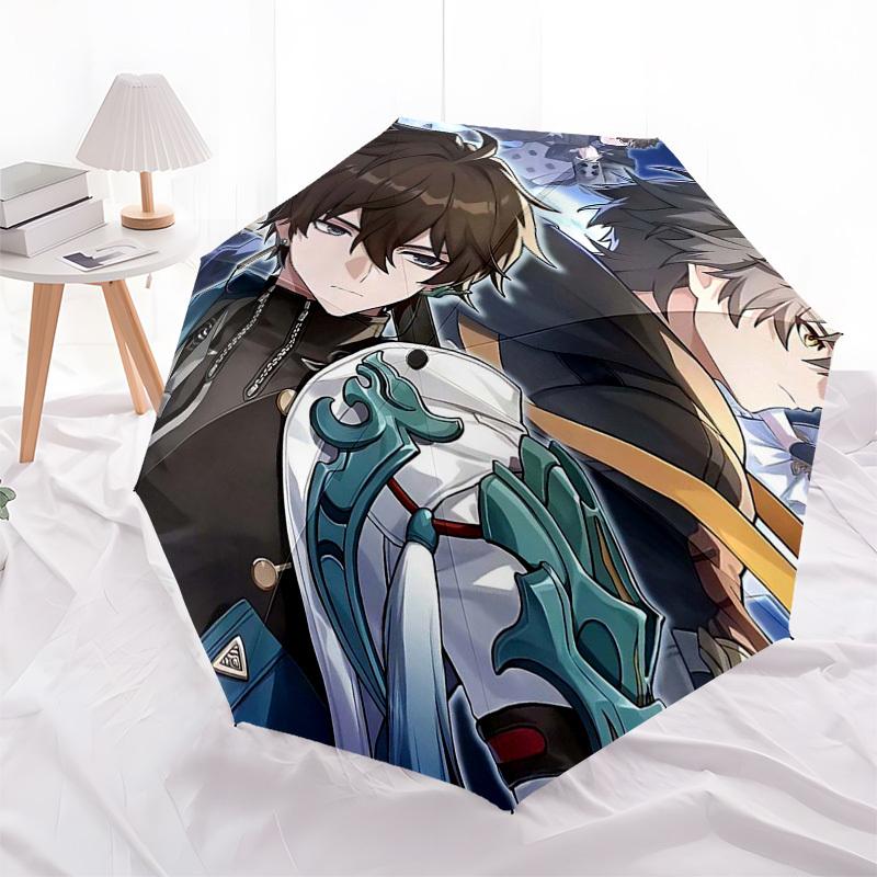 1pc Outdoor Umbrella with Genshin Impact Characters - Automatic Opening/Closing, Portable 3-Fold Design, 8-Rib Iron Frame - Perfect Gift for Fans
