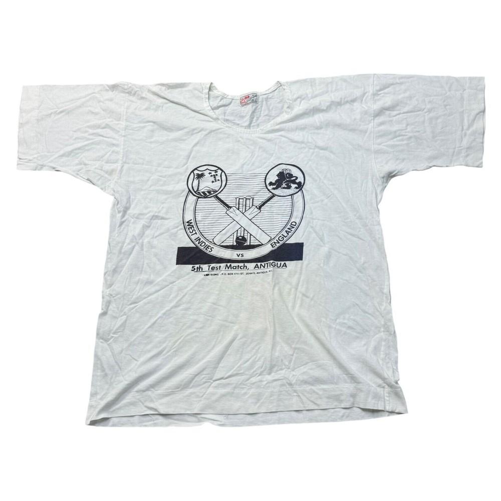 

Винтажная футболка для крикета с одинарной строчкой Вест-Индия против Англии Белая Мужская XL