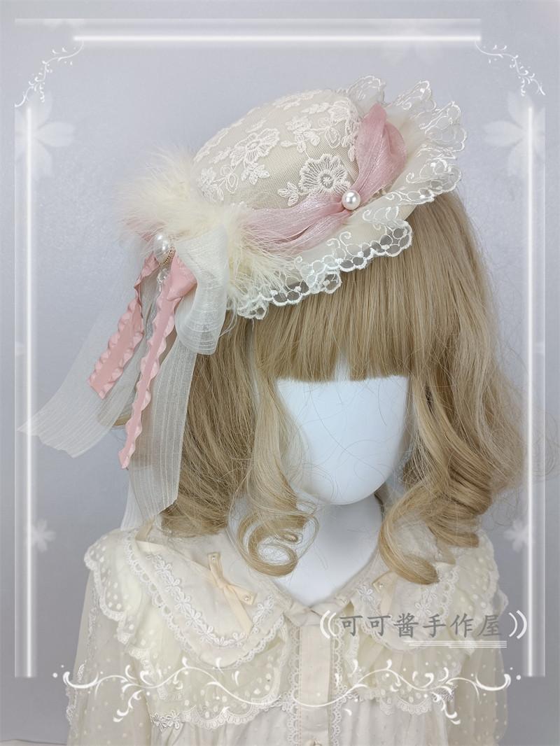 

Lolita Lace Bow Hat Gem Ballet Rabbit Women Hats Fedora Hat Women Original Design Ballet Style Lolita Top Hat розовый