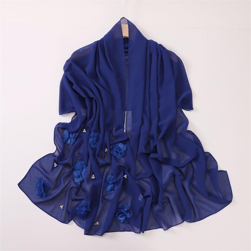 Einfacher Stich Rose Floral Blasen Chiffon Hijab Ramadan Perlen Schals Tücher Damen Sonnenschutz Kopftuch Outdoor Winddicht Kopfwickel