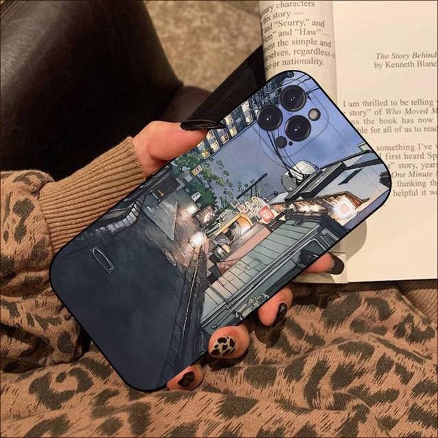 Anime Handmålat Huslandskap Mobilskal För Iphone 8 7 6 6s Plus X Se 2020 Xr Xs 14 11 12 13 Mini Pro Max Mobilskal