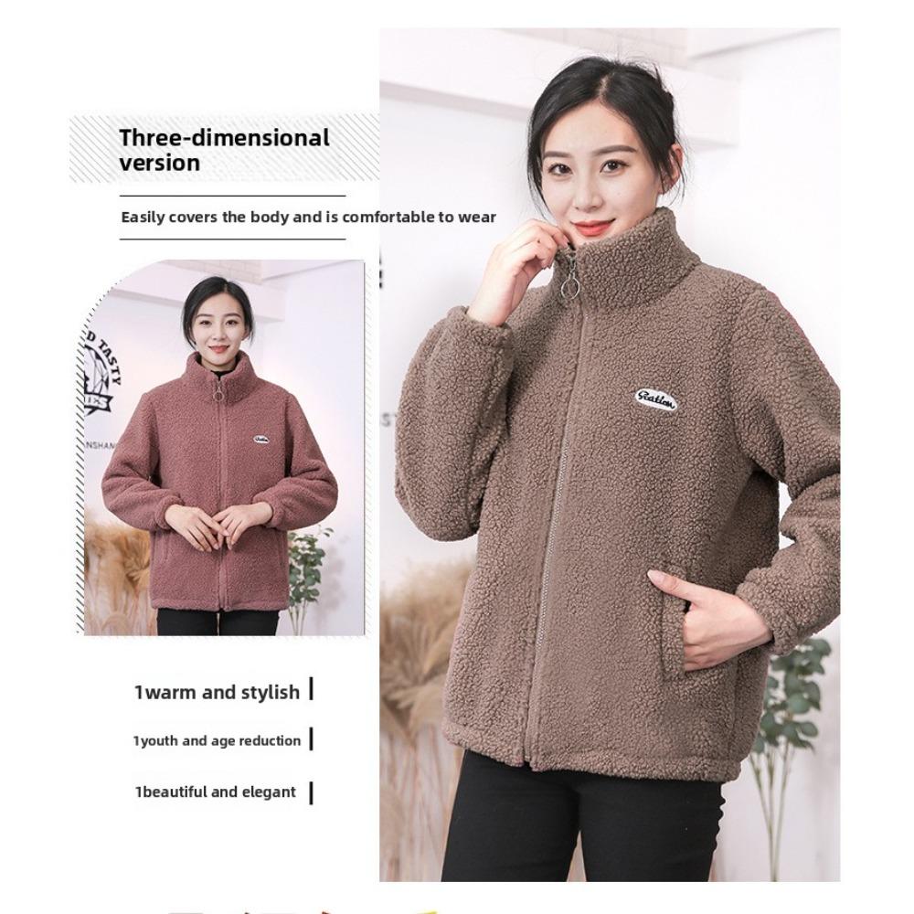 Autumn Winter Sherpa Fleece Warm Coat Women Sweatshirt Fleece Lined Thickened Fashion Fleece Top Jacket