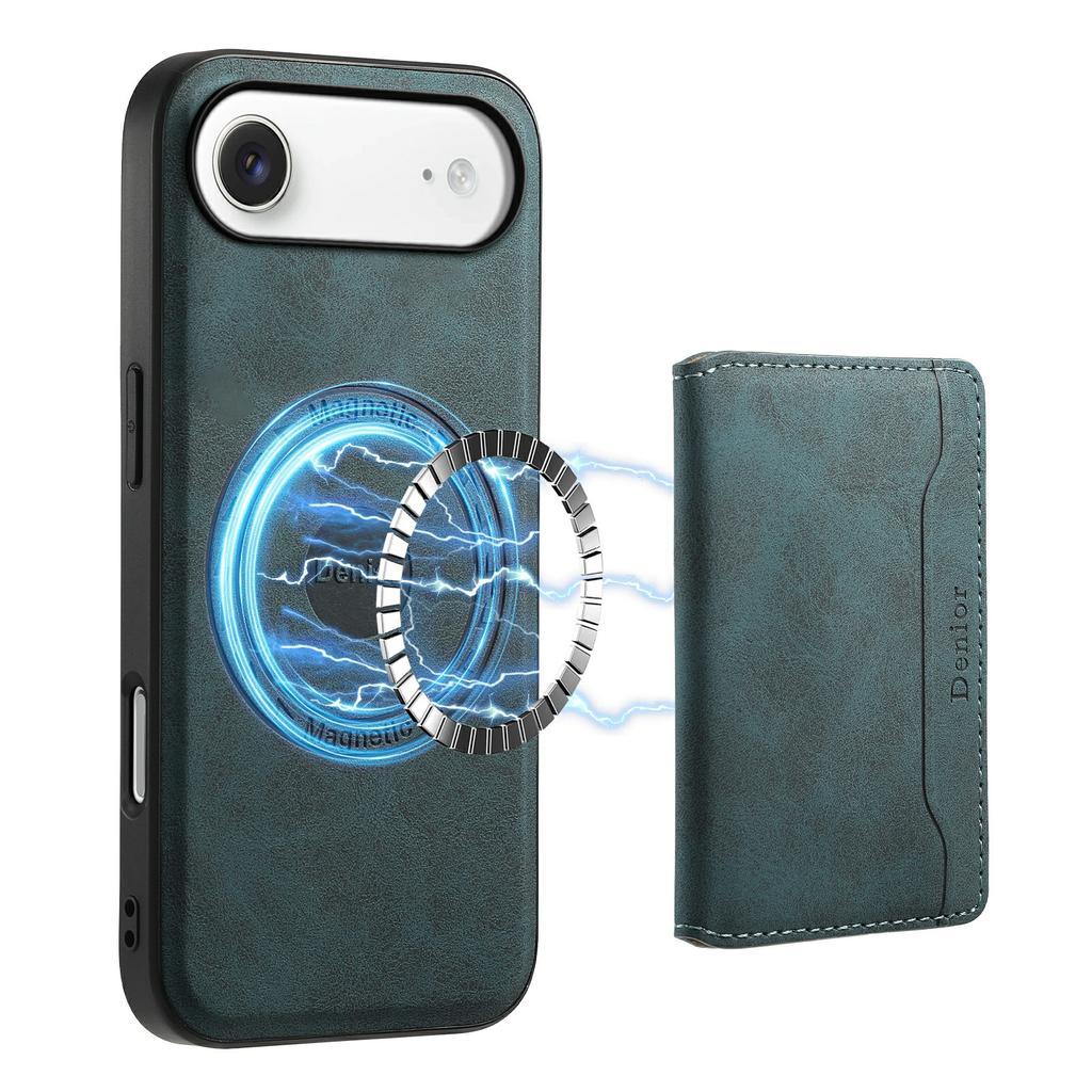 DENIOR D13 For iPhone Air Magnetic Case Card Holder Leather Coated PC + TPU Phone Cover