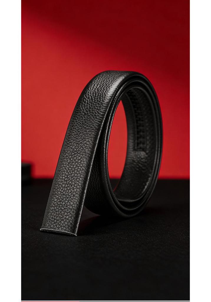 Men's Lychee Grain Leather Belt with Automatic Buckle - Casual and Versatile Style