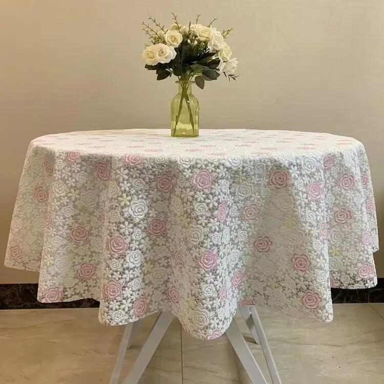 Tovaglia rotonda in pizzo di plastica Spessa Tovaglia stampata multicolore Impermeabile Resistente all'olio Lavabile Copritavolo