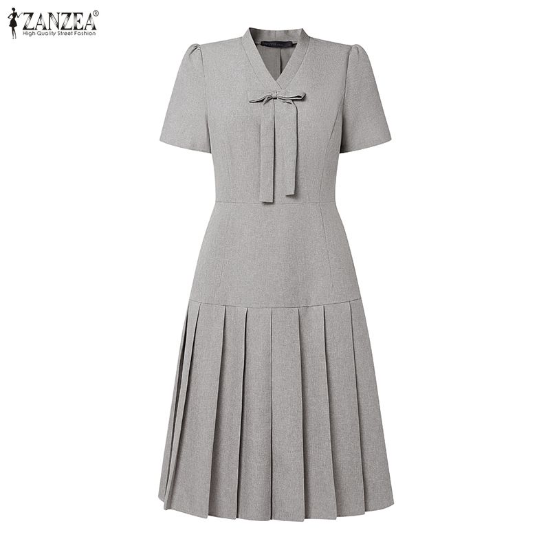 ZANZEA Women V-Neck Summer Casual Short Sleeve Dress