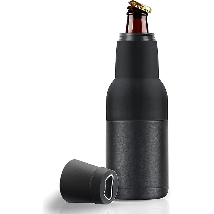 HEEPDD 3-in-1 Stainless Steel Insulated Can Cooler & Bottle Holder with Bottle Opener, Black, 12 Oz