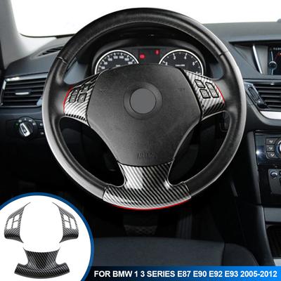 3Pcs/Set Carbon Fiber Steering Wheel Cover Decorative Patch For BMW 1 3 Series E87 E90 E92 E93 2005-2012
