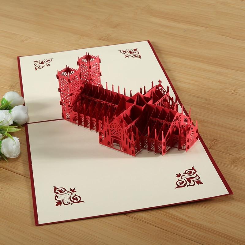 3D Stereo Creativity Chapel Tower Paper Silhouette Birthday Gift Card Postcard