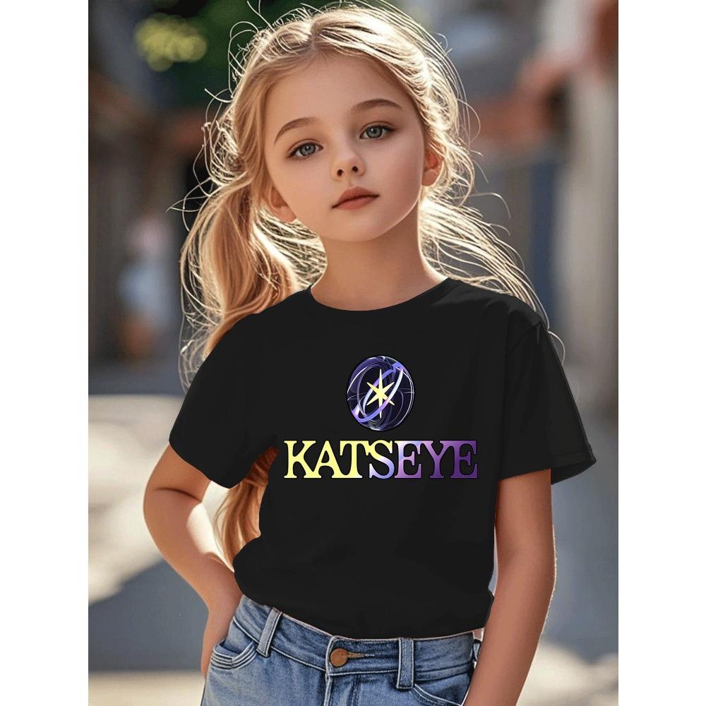 Tričko s potiskem loga KATSEYE Ležérní letní top se vzorem kočičího oka Krátký rukáv Vhodné pro děti a na večírky