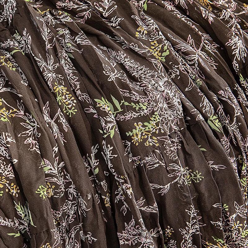 French Retro Floral High-Waist A-Line Skirt