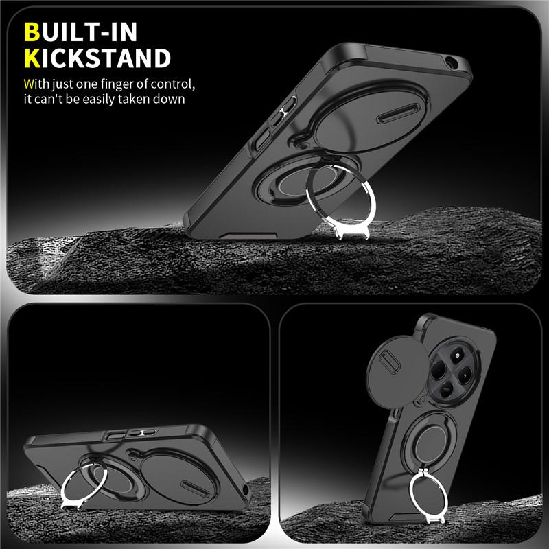 Armor Magnetic Ring Holder Case For Xiaomi Redmi 14C 14 C Redmi14C 4G Slide Camera Protection Cover For Poco C75 C 75 PocoC75