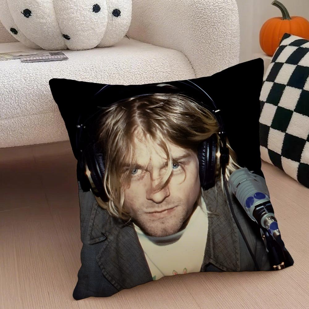 Grunge American Handsome Singer K-Kurt Cobain Cushion Cover Throw Pillow Cover Hidden Button Durable Polyester Chair Cushion