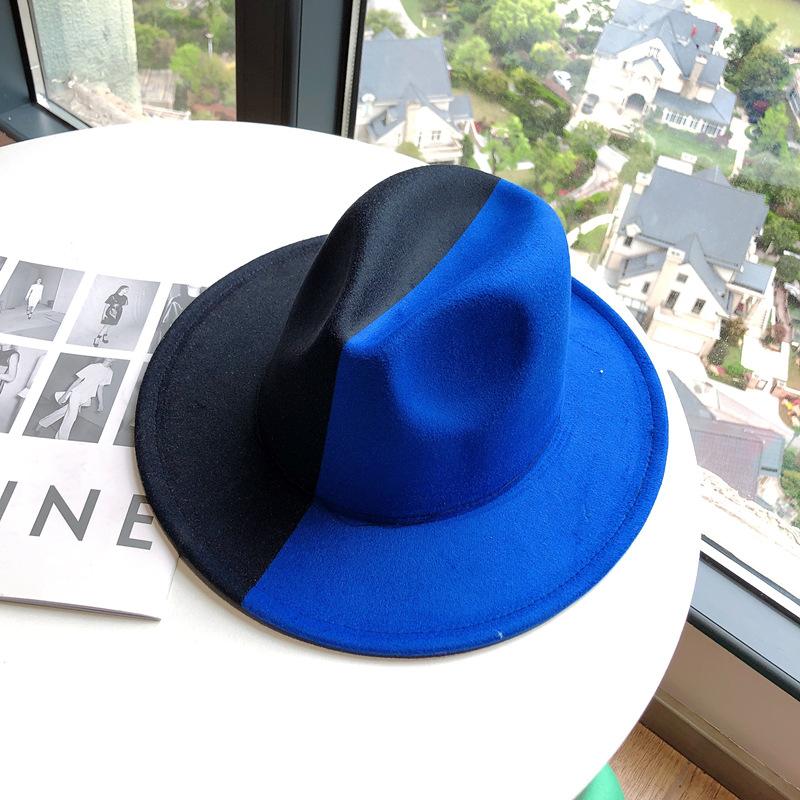 New double-color black and red woolen felt hat, European, American autumn and winter party fashion flat-brimmed jazz top hat sample