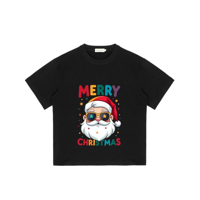 Merry Christmas Santa Claus T Shirt Black Color with Cartoon Santa Wearing Sunglasses and Stars Print for Holiday Party and Festive Season
