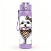 1PC White Poodle Dog Bandana Art 750ml Color Plastic Sports Water Bottle Leakproof Flip Straw Lid Suitable for Sports Office Home Use